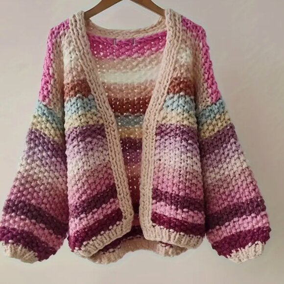 **BOUTIQUE SACHI SPECIAL HAND KNIT CHUNKY CARDIGAN SWEATER NWT - Picture 1 of 2
